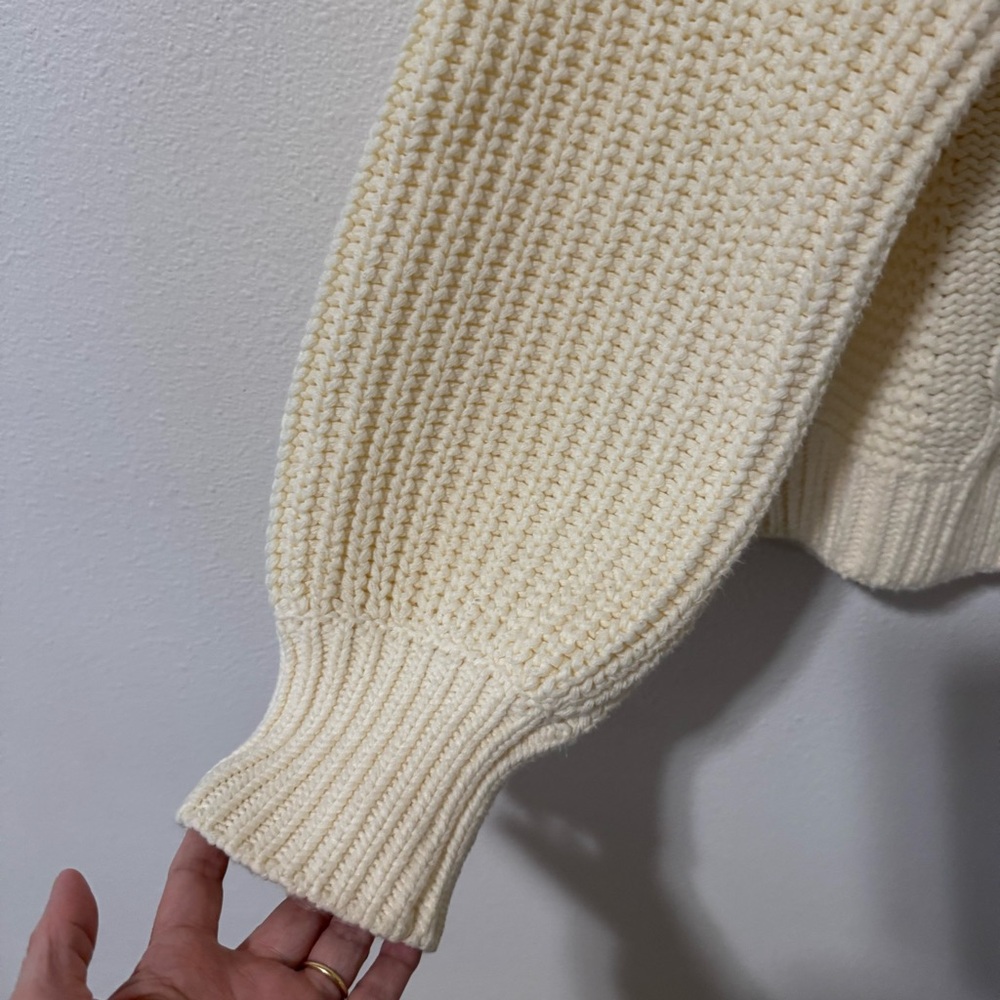 Free People Dream Cable Crew Sweater Cream Chunky Knit Slouchy Boho-Small - Picture 7 of 12